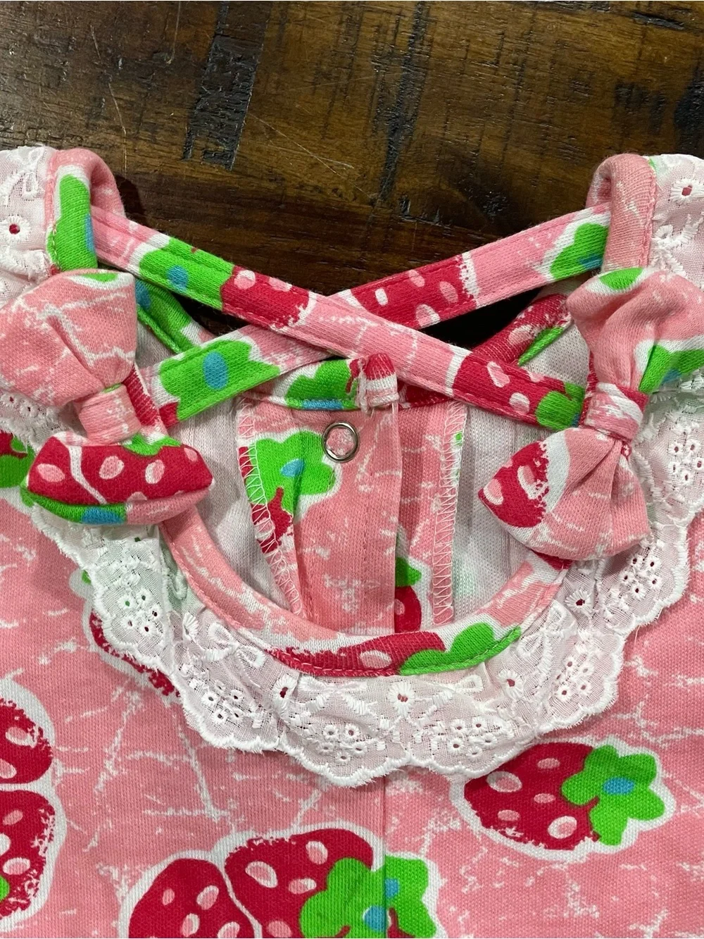 Vintage Okie Dokie Strawberry Bubble Romper 24M Rainbow Tag Lace Bows 90s
